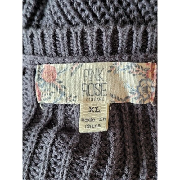 Pink Rose Sweater Juniors XL Gray Stripe Knit Vintage - Picture 7 of 8
